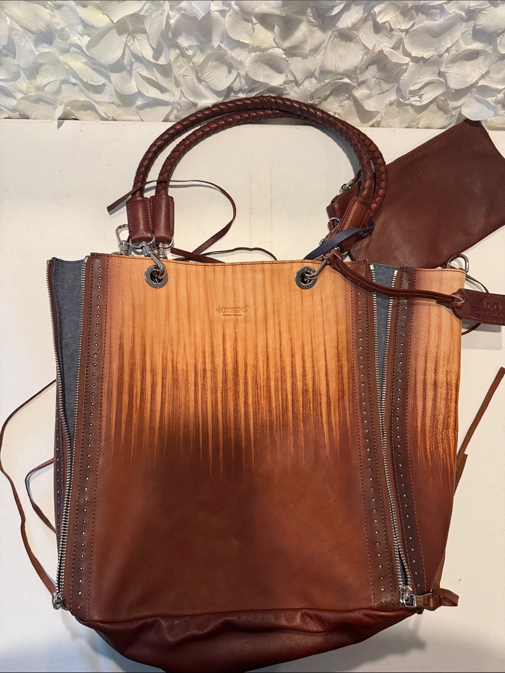 Ombre Brown Leather Tote with Braided Handles